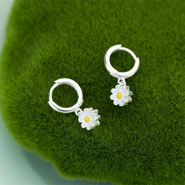 DAIIIBABYYY  -   New Simple Daisy Flower Pendant Hoop Earrings for Women Korean Sweet Cute Hanging Earrings Girl Wedding Party Jewelry Gifts